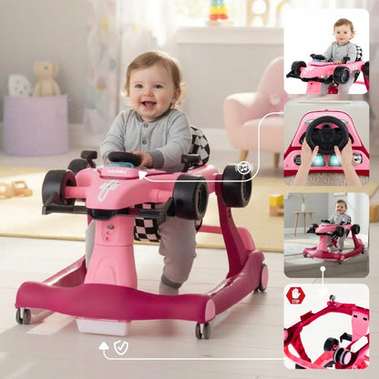 Interaktyvi vaikiška vaikštynė Sun Baby Formula 1 lenktyninis automobilis 3in1 su garsais, rožinė