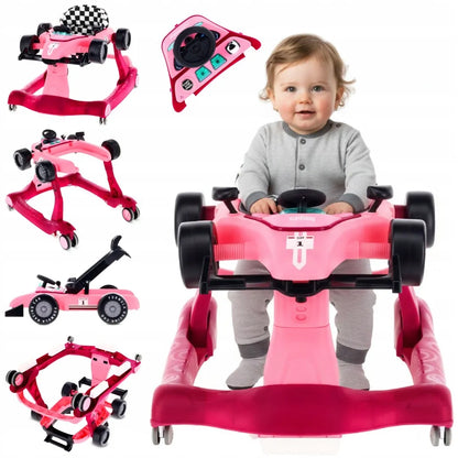 Interaktyvi vaikiška vaikštynė Sun Baby Formula 1 lenktyninis automobilis 3in1 su garsais, rožinė