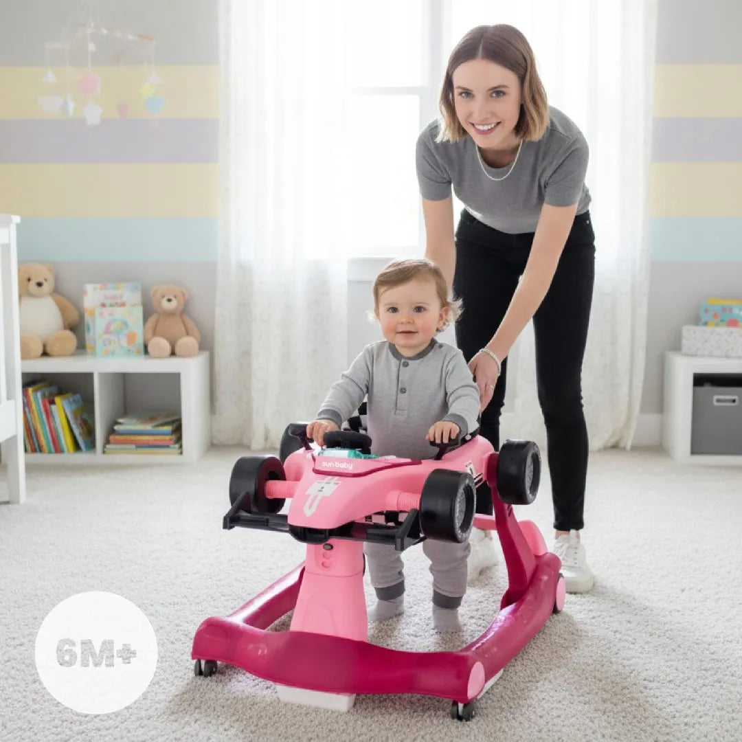 Interaktyvi vaikiška vaikštynė Sun Baby Formula 1 lenktyninis automobilis 3in1 su garsais, rožinė