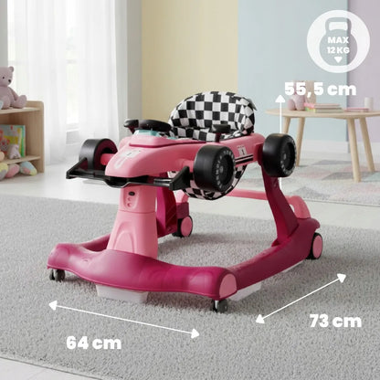 Interaktyvi vaikiška vaikštynė Sun Baby Formula 1 lenktyninis automobilis 3in1 su garsais, rožinė