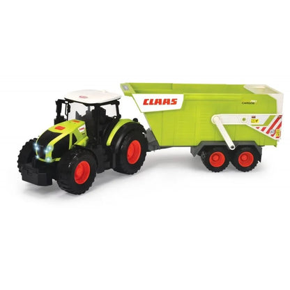 Interaktyvus „Claas“ traktorius su priekaba, 64 cm, ir dinozaurų figūrėlės dėžutėje