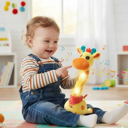 Interaktyvus pliušinis žirafos žaislas vaikams, dainuojantis, šokantis, su LED šviesomis ir garsais
