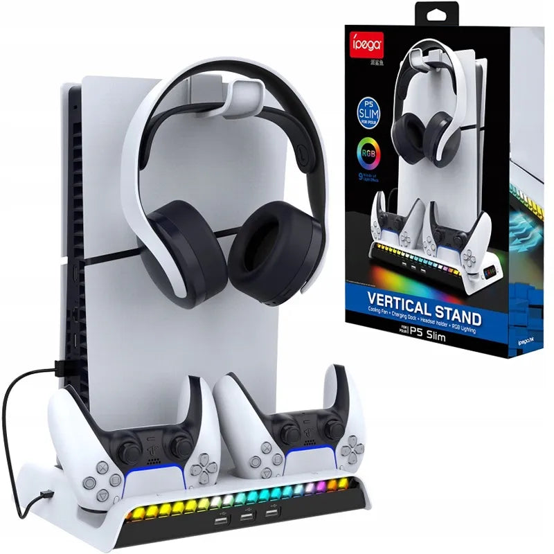iPega aušinimo stotelė su RGB stovu, skirta Sony PS5 Slim su pultelių laikikliu
