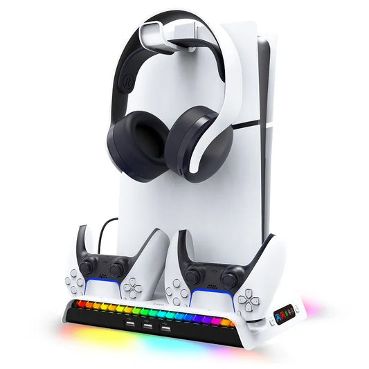iPega aušinimo stotelė su RGB stovu, skirta Sony PS5 Slim su pultelių laikikliu