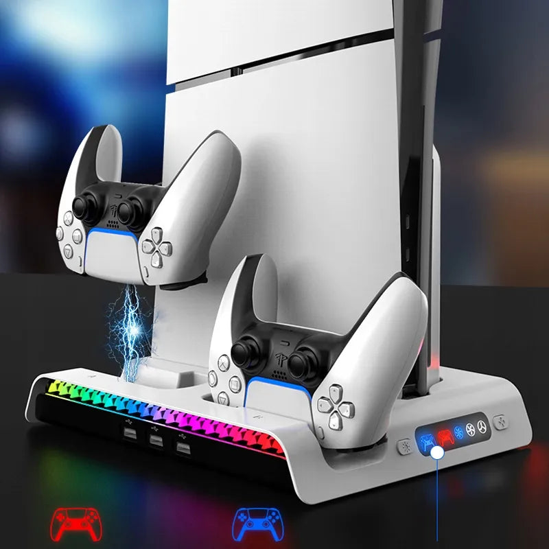 iPega aušinimo stotelė su RGB stovu, skirta Sony PS5 Slim su pultelių laikikliu