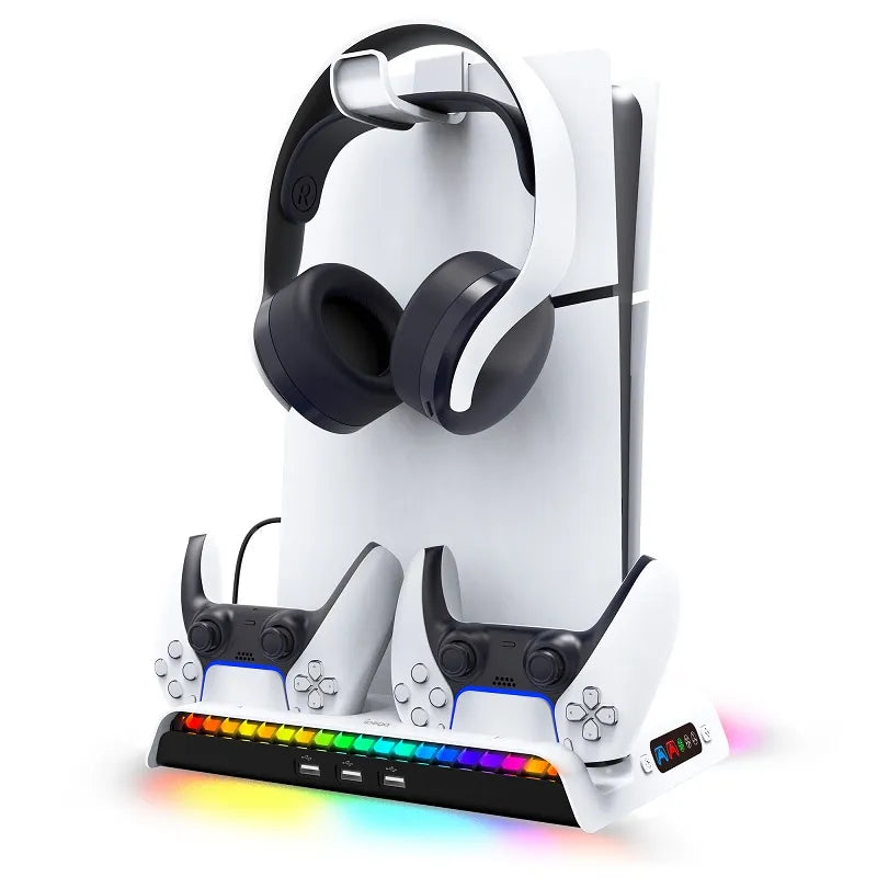 iPega aušinimo stotelė su RGB stovu, skirta Sony PS5 Slim su pultelių laikikliu