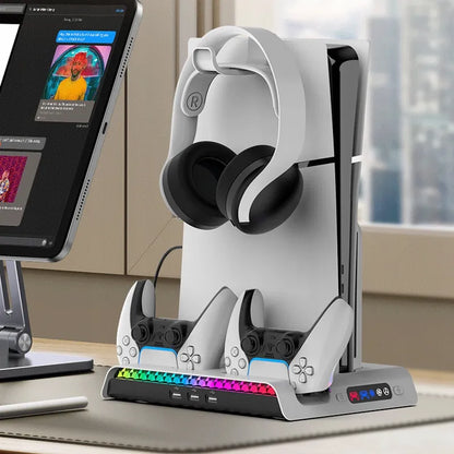 iPega aušinimo stotelė su RGB stovu, skirta Sony PS5 Slim su pultelių laikikliu