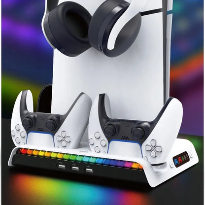 iPega aušinimo stotelė su RGB stovu, skirta Sony PS5 Slim su pultelių laikikliu