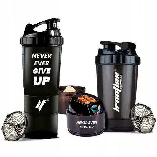 IRONFLEX gertuvė 500 ml sandarus plaktuvas sporto salei su indeliu baltymams