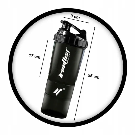 IRONFLEX gertuvė 500 ml sandarus plaktuvas sporto salei su indeliu baltymams