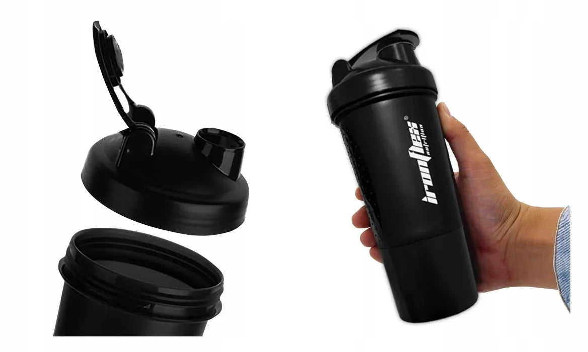 IRONFLEX plakiklis 500 ml su talpykla baltymams sandarus sporto salės gertuvė