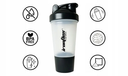 IRONFLEX plaktuvė 500 ml su indeliu baltymams, sandari, sporto salei
