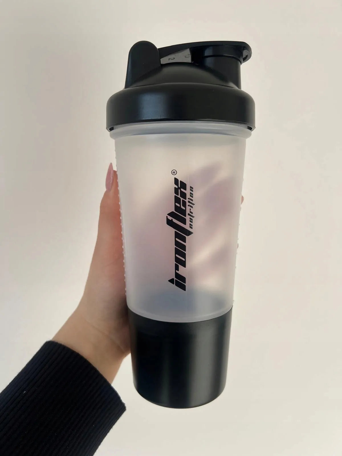 IRONFLEX plaktuvė 500 ml su indeliu baltymams, sandari, sporto salei