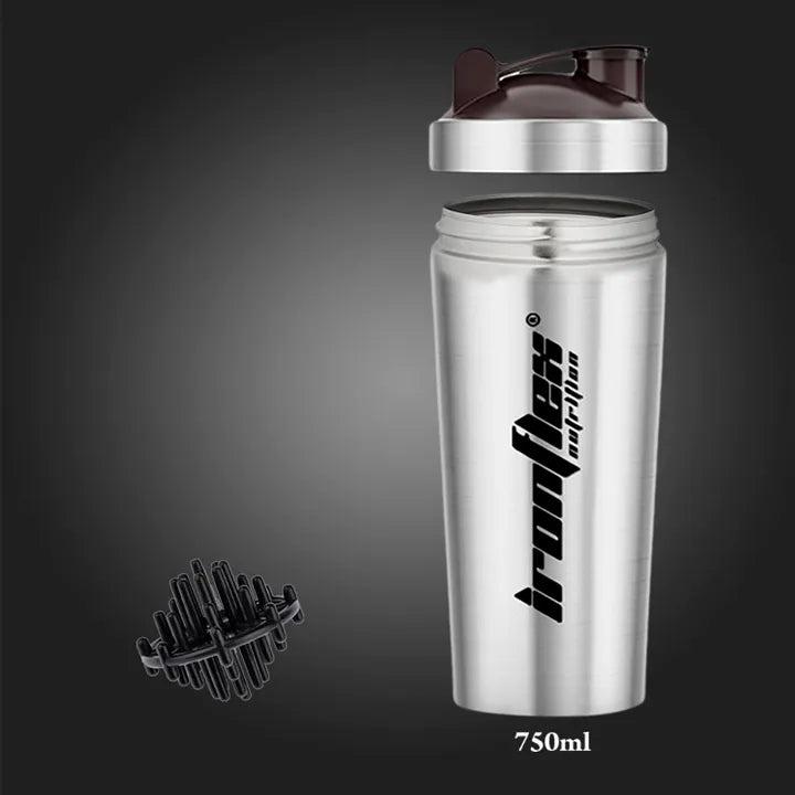 IRONFLEX plieninė gertuvė 750 ml sandarus plaktuvas papildams sporto salei ir treniruotėms