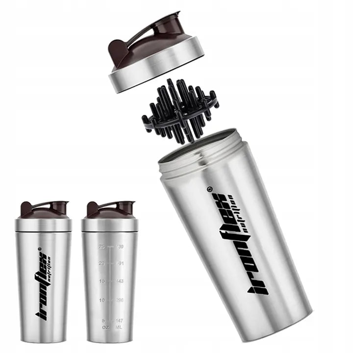 IRONFLEX plieninė gertuvė 750 ml sandarus plaktuvas papildams sporto salei ir treniruotėms