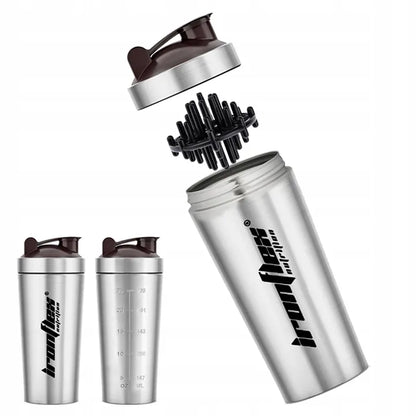 IRONFLEX plieninė gertuvė 750 ml sandarus plaktuvas papildams sporto salei ir treniruotėms