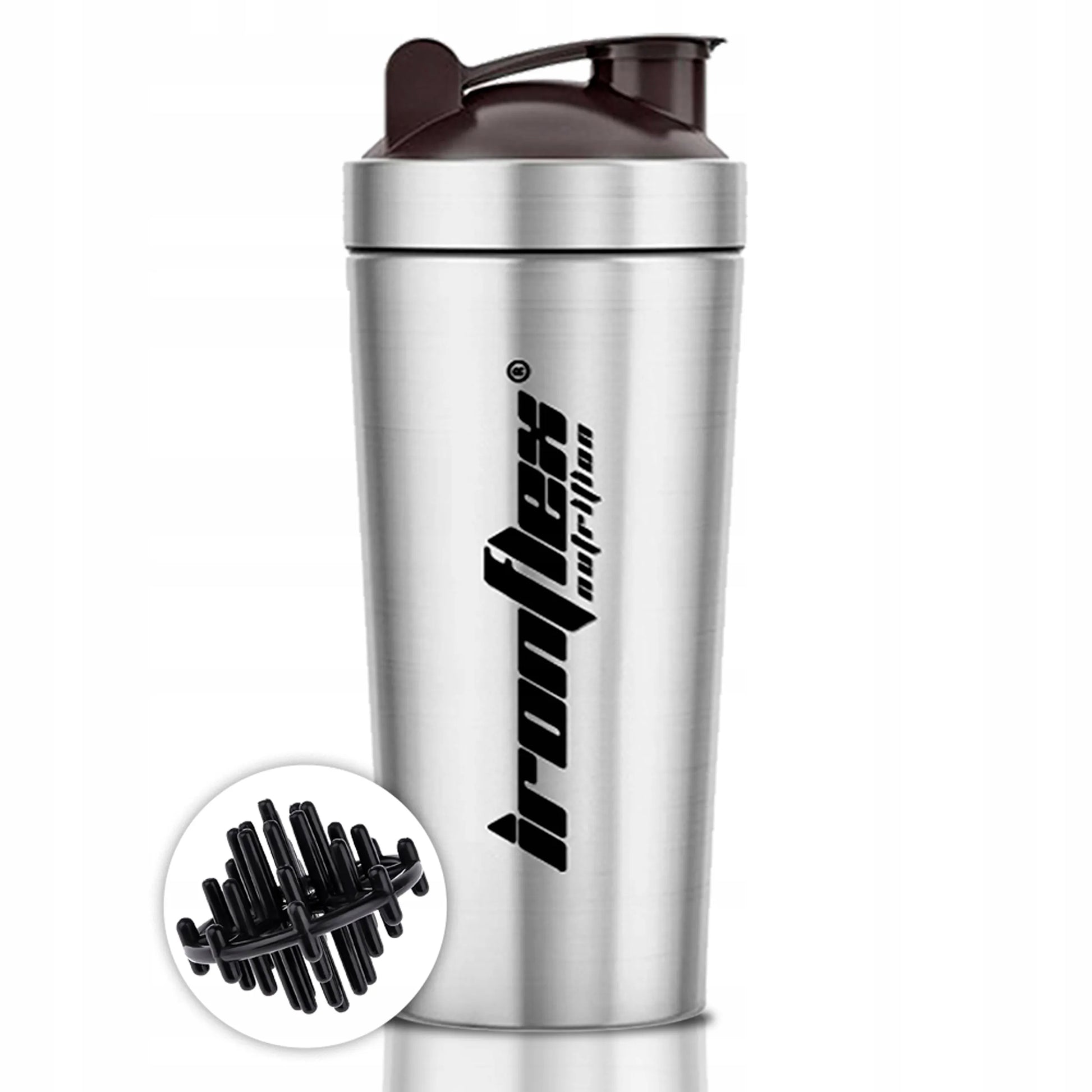 IRONFLEX plieninė gertuvė 750 ml sandarus plaktuvas papildams sporto salei ir treniruotėms