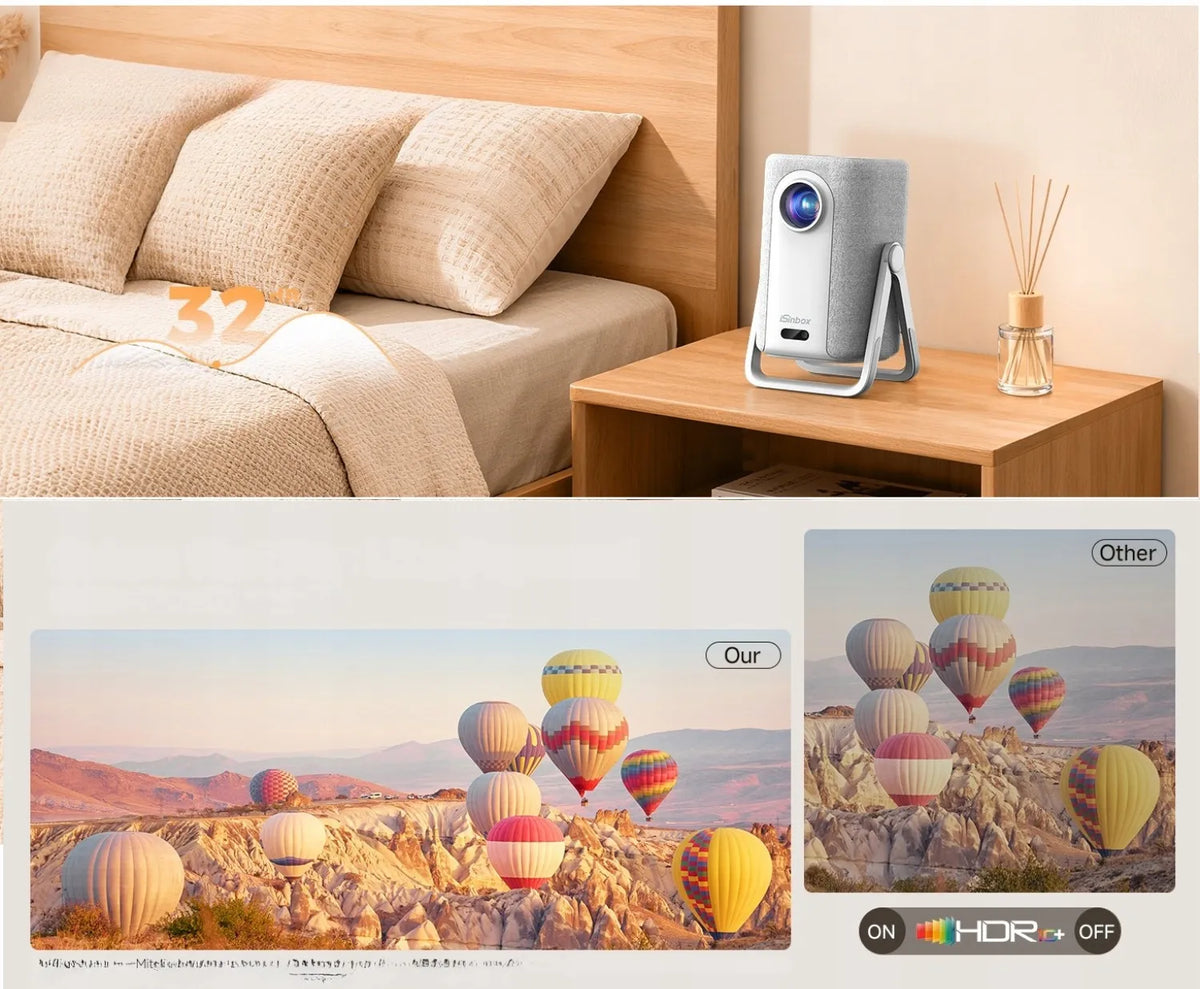 „iSinbox“ 4K projektorius su „Wi-Fi“, „Bluetooth“ ir automatiniu fokusavimu, „Netflix“, „YouTube“, „Prime Video“ bei „Dolby“