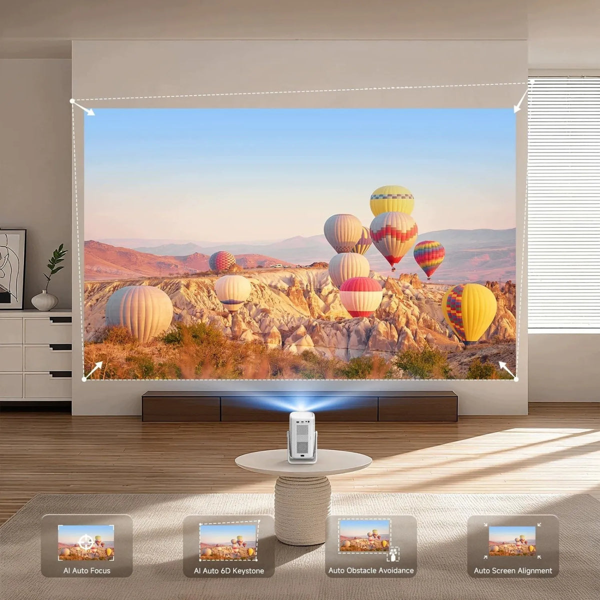 „iSinbox“ 4K projektorius su „Wi-Fi“, „Bluetooth“ ir automatiniu fokusavimu, „Netflix“, „YouTube“, „Prime Video“ bei „Dolby“