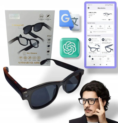 Išmanieji akiniai Smartglasses AIMB-G1 HD kamera, ChatGPT, 16 GB + 3 lęšiai