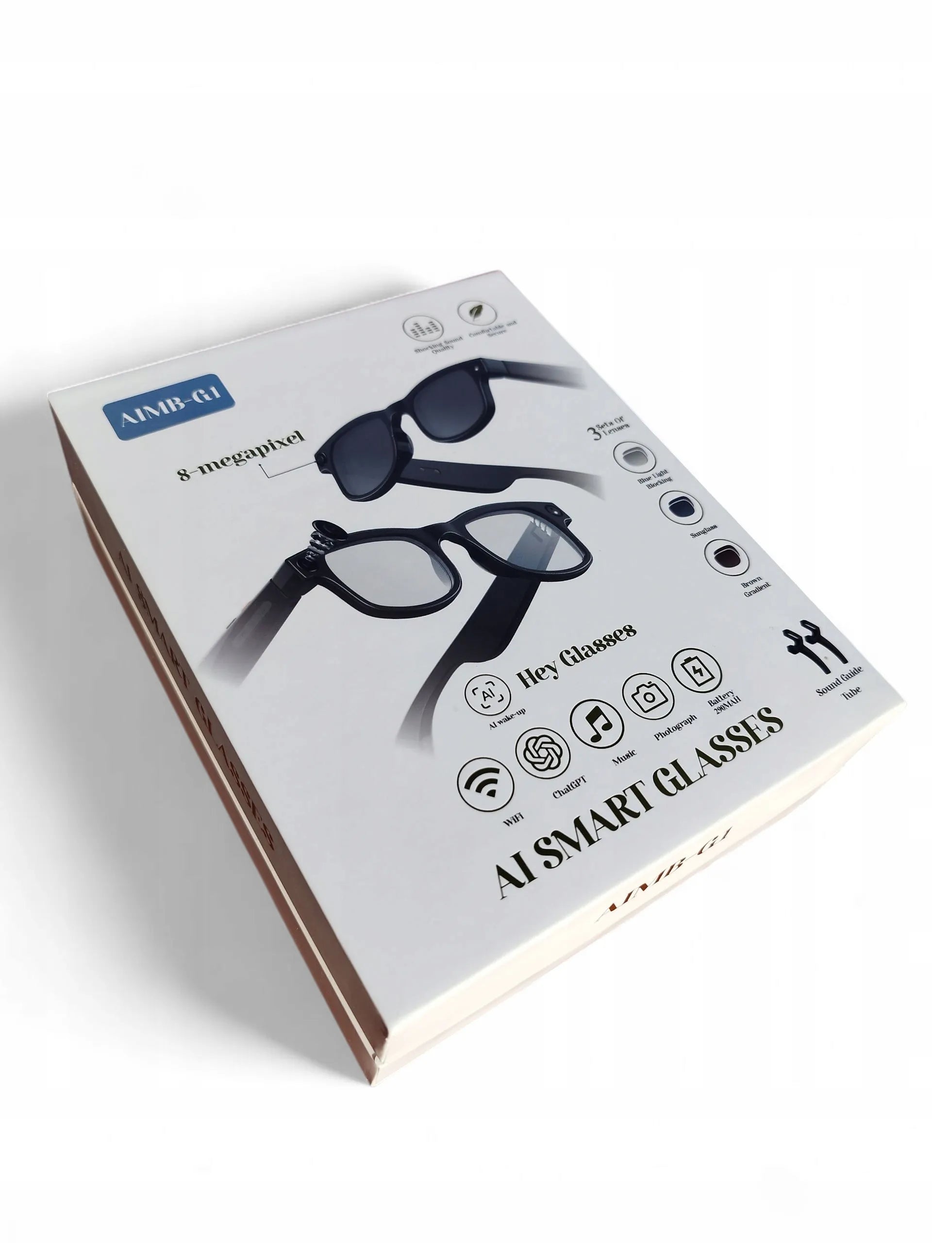 Išmanieji akiniai Smartglasses AIMB-G1 HD kamera, ChatGPT, 16 GB + 3 lęšiai