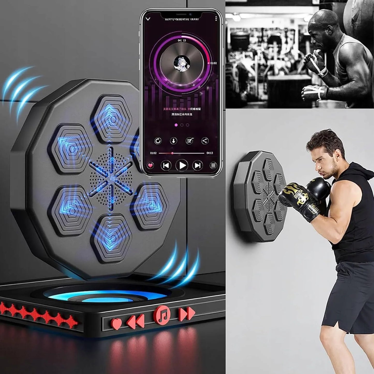 Išmanusis bokso aparatas su Bluetooth, muzika, namų treniruotėms ir streso mažinimui