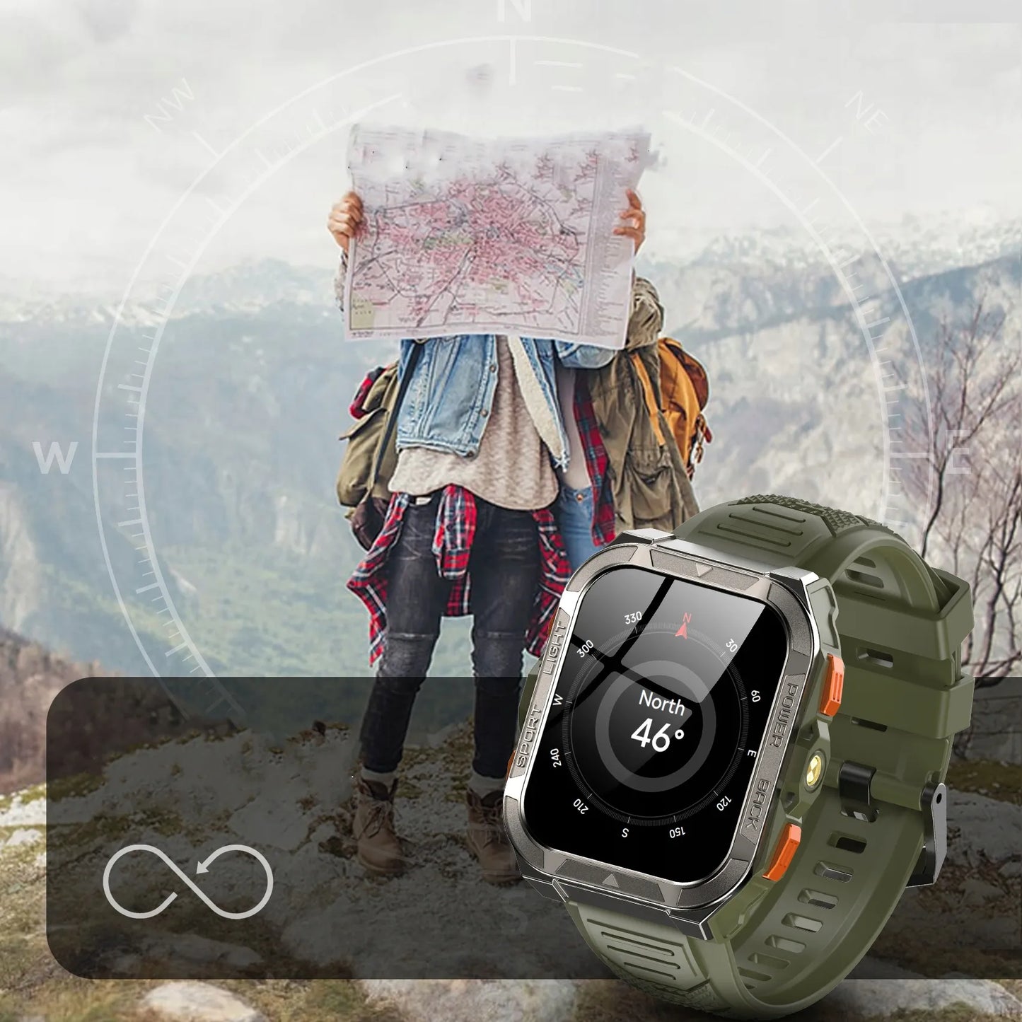 Išmanusis laikrodis Blackview W80 PRO GPS 900mAh 1,91 colio - chaki
