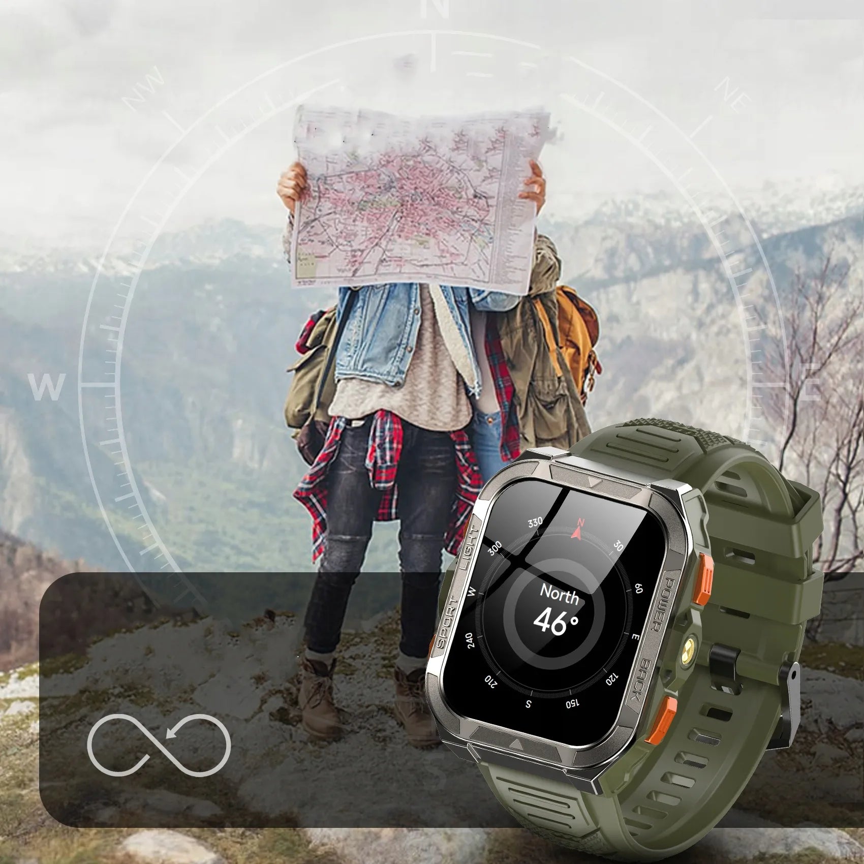 Išmanusis laikrodis Blackview W80 PRO GPS 900mAh 1,91 colio - chaki