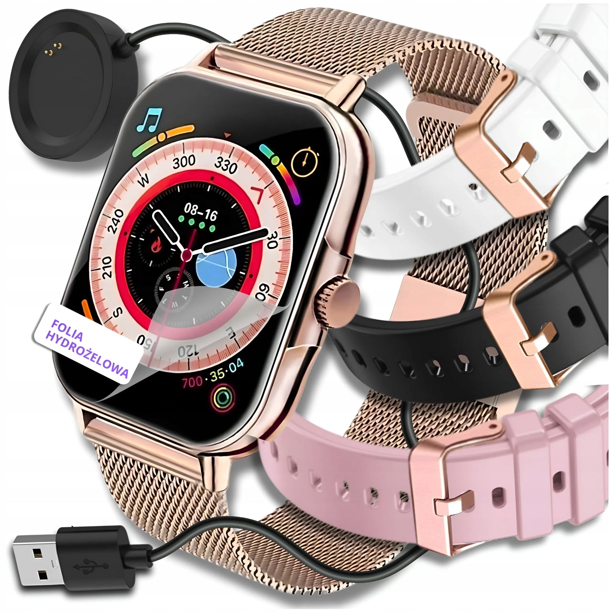 Išmanusis laikrodis moterims ZeeTech, skambučiai, EKG, 4 dirželiai