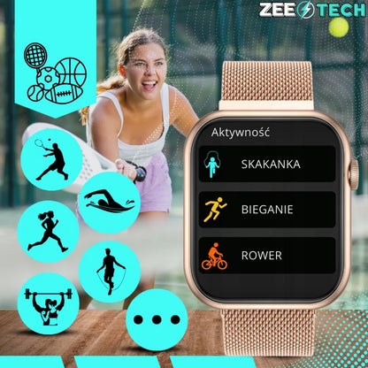 Išmanusis laikrodis moterims ZeeTech, skambučiai, lietuvių kalba, gliukozės matavimas, auksinis + 4 dirželiai