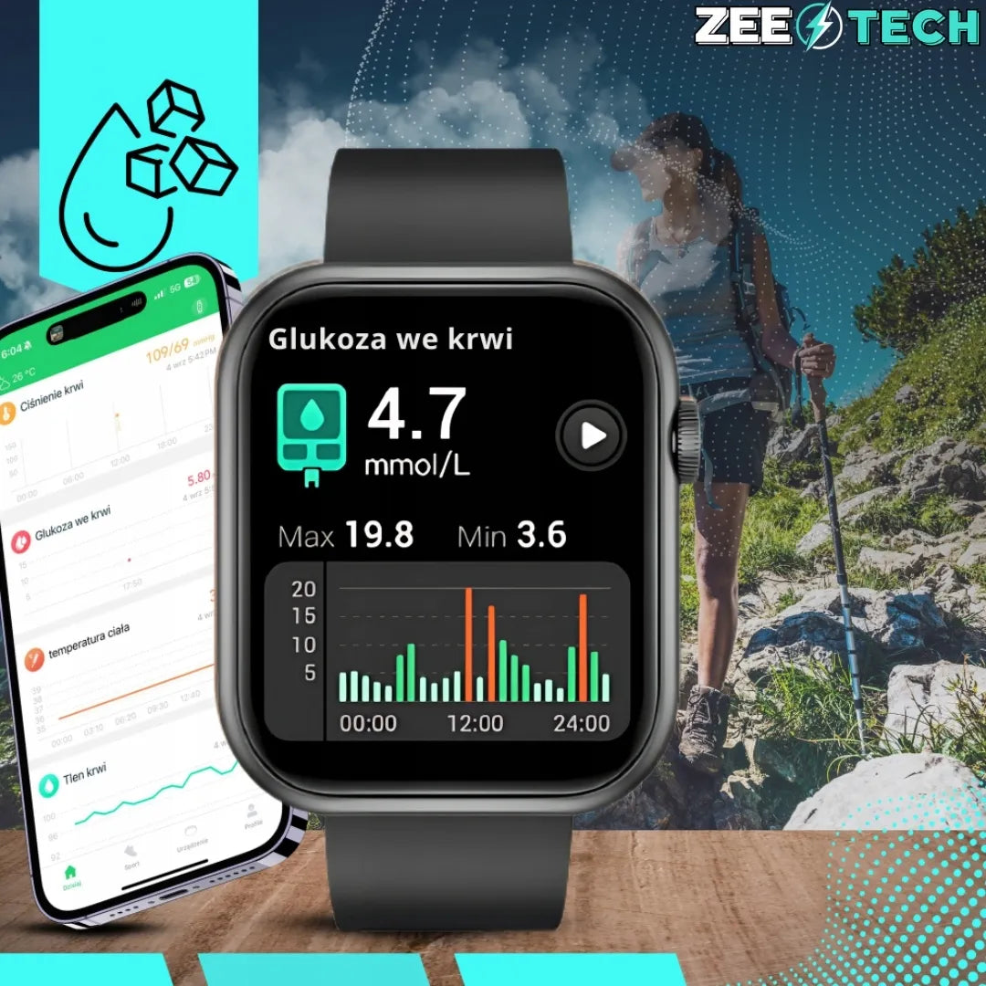 Išmanusis laikrodis moterims ZeeTech, skambučiai, lietuvių kalba, gliukozės matavimas, auksinis + 4 dirželiai