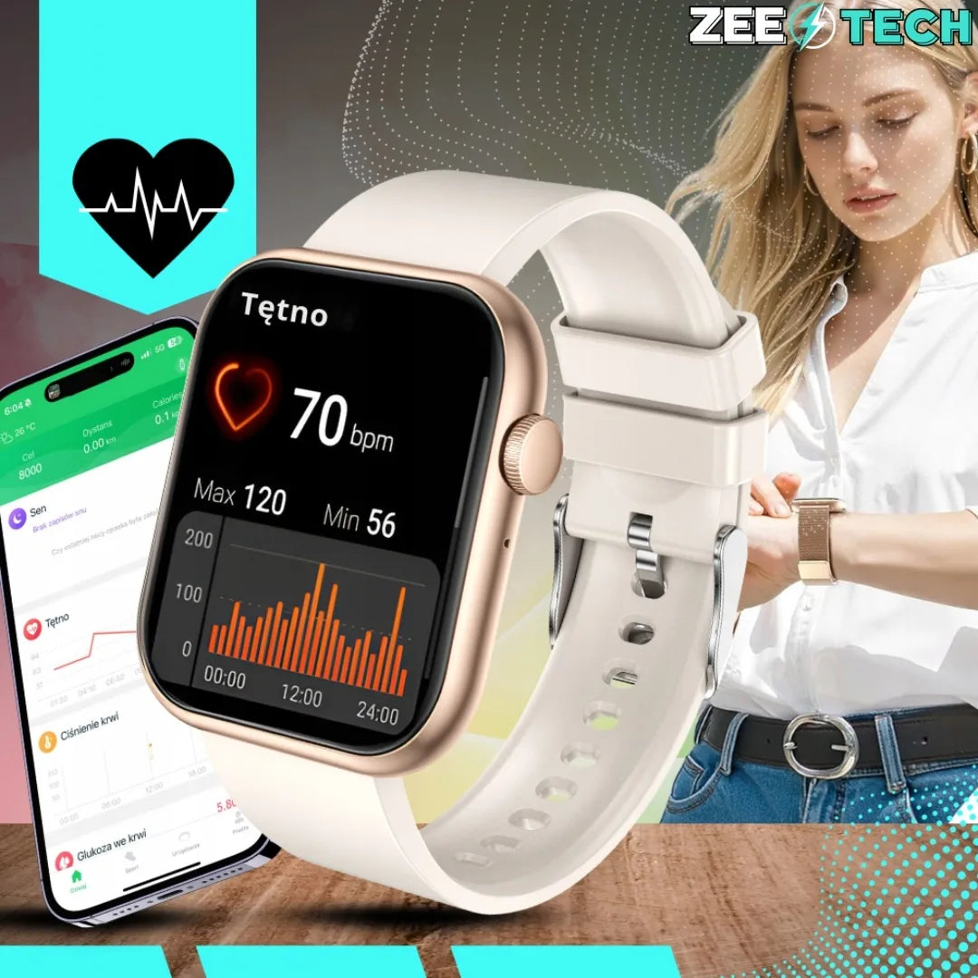 Išmanusis laikrodis moterims ZeeTech, skambučiai, lietuvių kalba, gliukozės matavimas, auksinis + 4 dirželiai