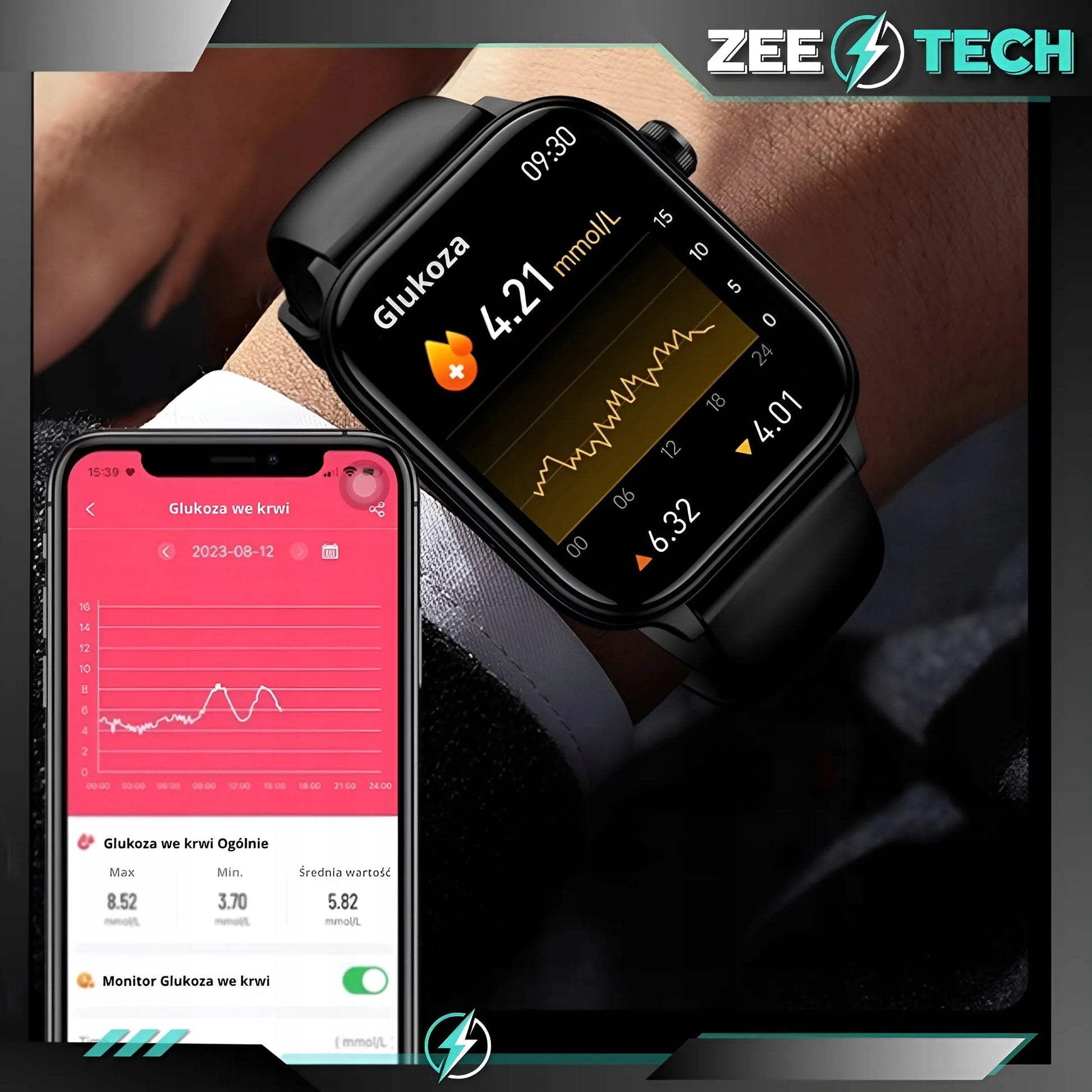 Išmanusis laikrodis vyrams ir moterims „ZeeTech“ su EKG, skambučiais ir gliukozės matavimu