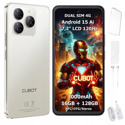 Išmanusis telefonas „Cubot Note 60“, Android 15, 16/128GB, NFC, Dual SIM, 4G, 7,2" ekranas, su dėklu