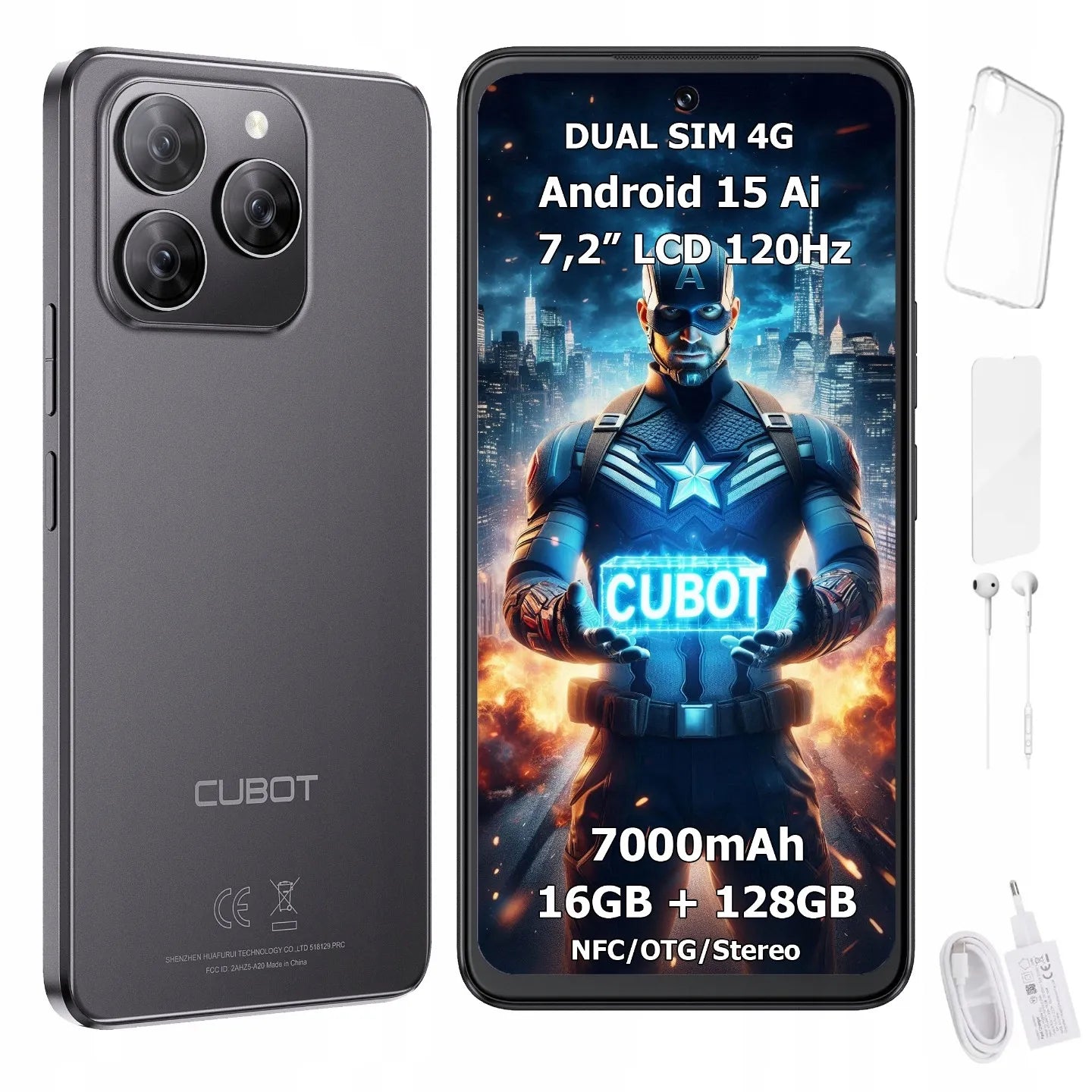 Išmanusis telefonas Cubot Note 60 Android 15 16/128GB NFC Dual SIM 4G 7,2" su dėklu
