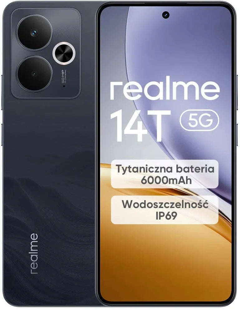 Išmanusis telefonas realme 14T 5G 8/256GB Dual SIM NFC AMOLED, juoda (Obsidian Black)