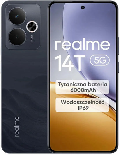 Išmanusis telefonas realme 14T 5G 8/256GB Dual SIM NFC AMOLED, juoda (Obsidian Black)