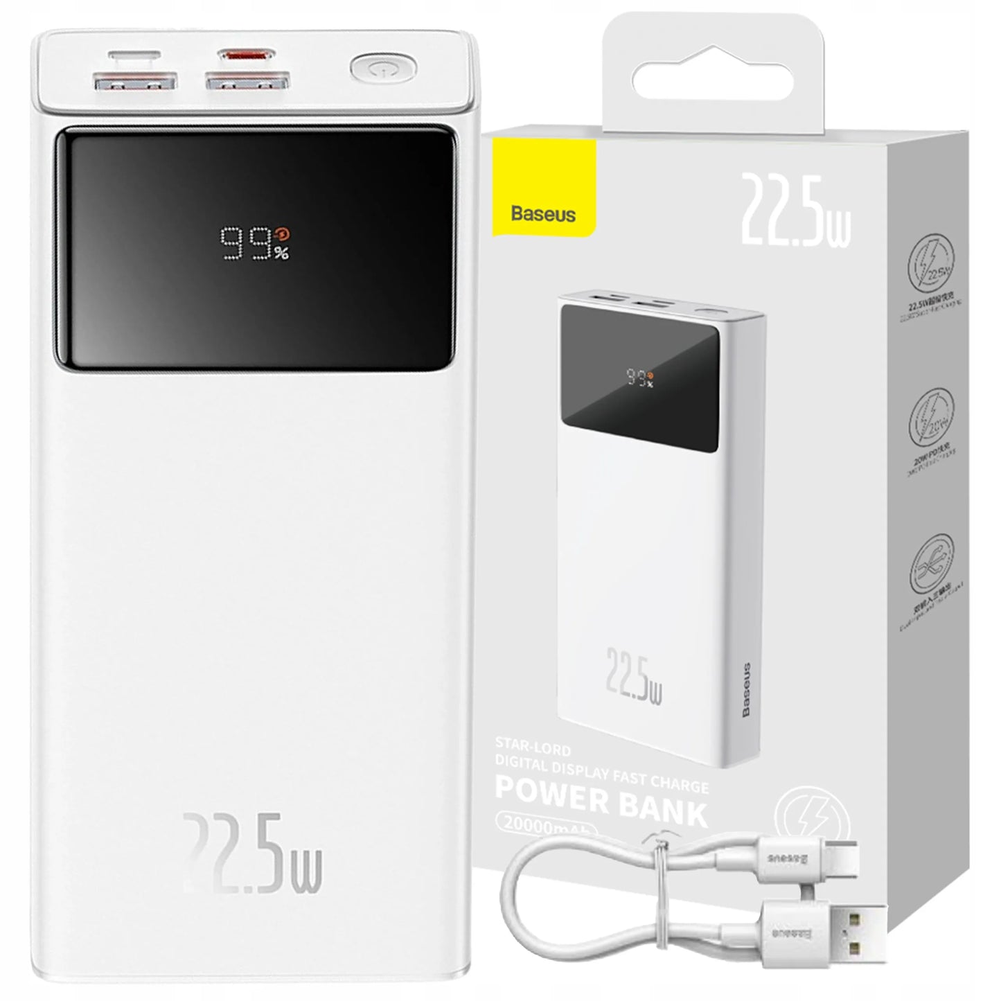 Išorinė baterija BASEUS 20000 mAh greitas įkrovimas 22,5 W PD QC USB-C USB-A