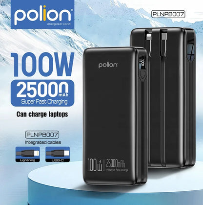 Išorinė baterija Polion 25000mAh 100W greitas įkrovimas USB-C PD QC