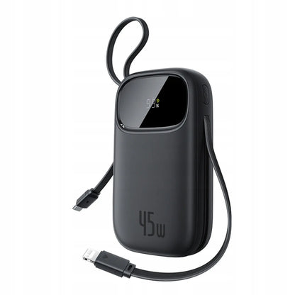 Išorinė baterija (powerbank) BASEUS 10000mAh, greitas įkrovimas 45W, integruoti USB-C ir Lightning laidai