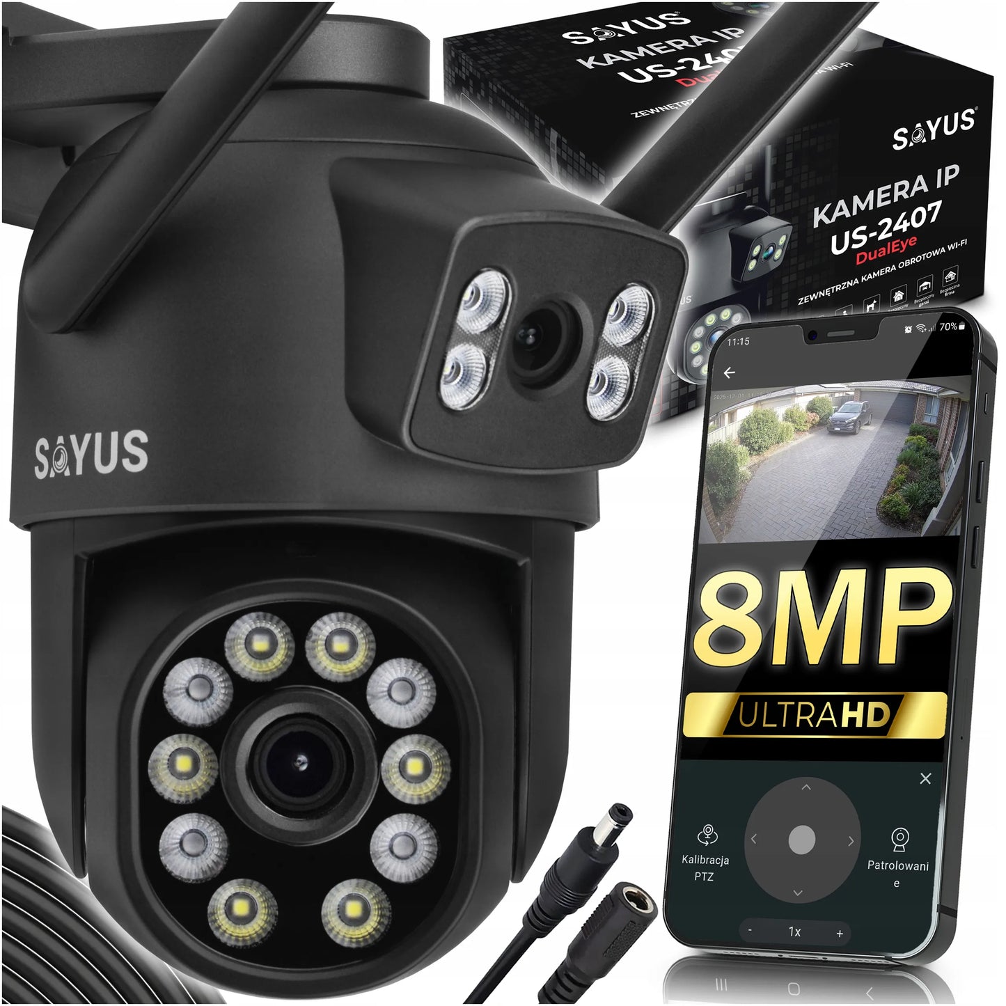 Išorinė kamera 2x8MPx sukamoji dviguba 5x priartinimas ULTRA HD detekcija IP WIFI