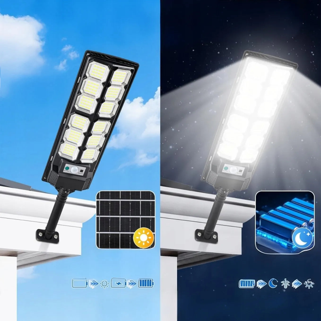 Išorinė LED saulės gatvių lempa su judesio ir sutemų jutikliu 3000W