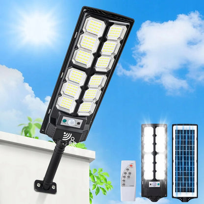 Išorinė LED saulės gatvių lempa su judesio ir sutemų jutikliu 3000W
