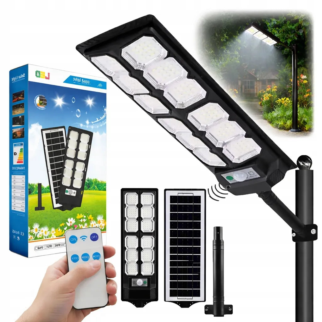 Išorinė LED saulės gatvių lempa su judesio ir sutemų jutikliu 3000W