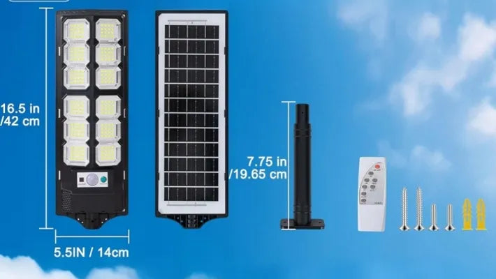 Išorinė LED saulės gatvių lempa su judesio ir sutemų jutikliu 3000W
