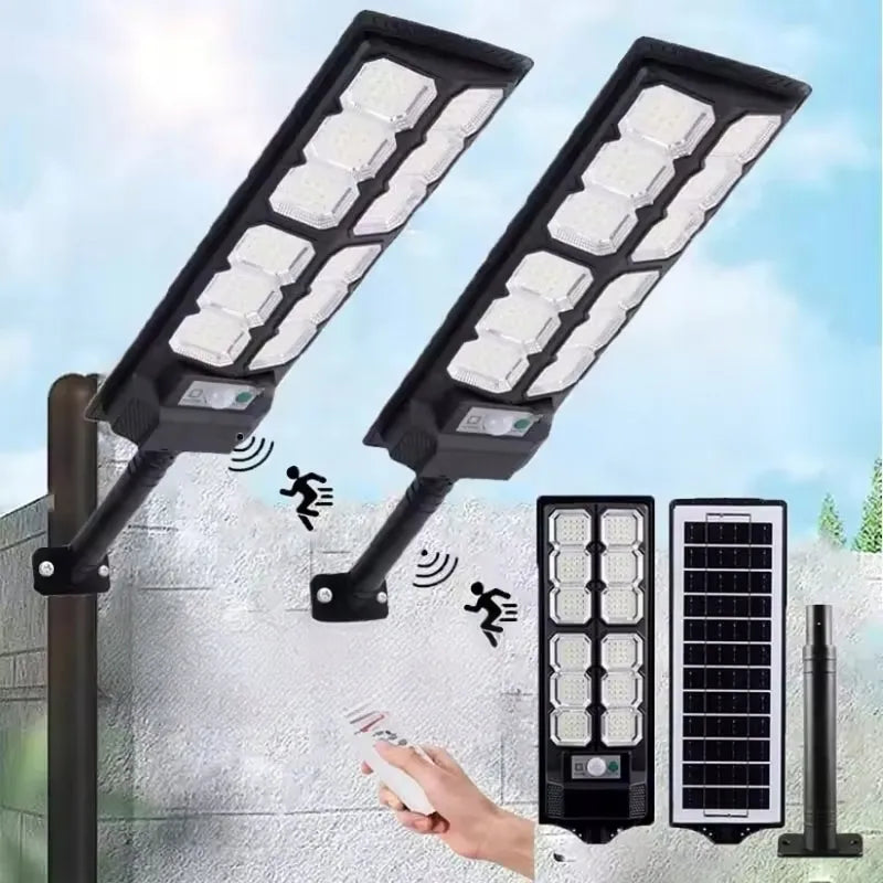 Išorinė LED saulės gatvių lempa su judesio ir sutemų jutikliu 3000W