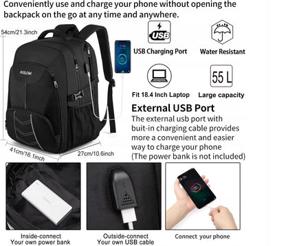 Itin talpi 55L kuprinė nešiojamam kompiuteriui su USB jungtimi 18.4" PULSOM