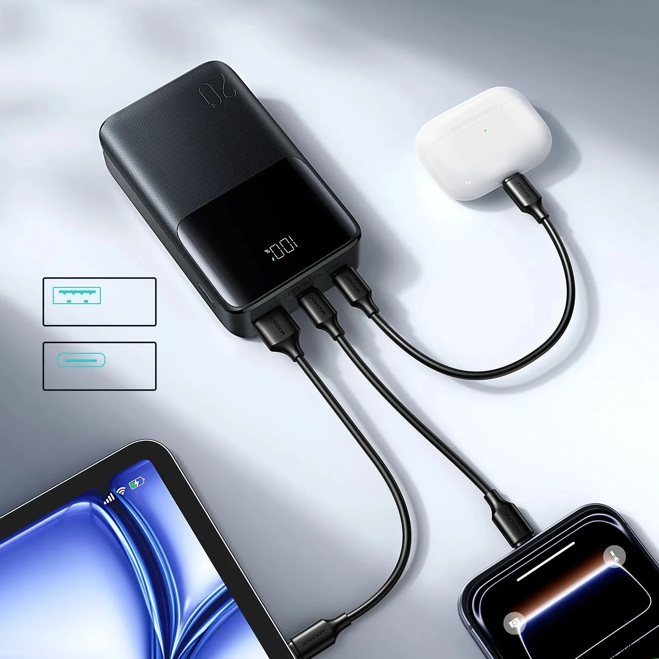 JOYROOM Star Series Mini 20000 mAh išorinė baterija su greitu įkrovimu USB-C 22.5W ir LED ekranu