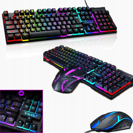 Juoda LED apšvietimo žaidimų klaviatūra DSJ K_500 su pele
