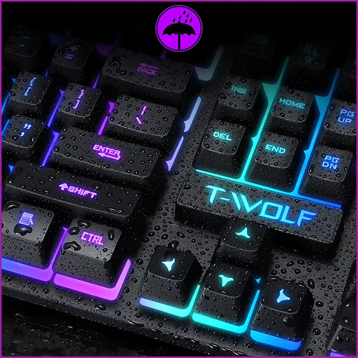 Juoda LED apšvietimo žaidimų klaviatūra DSJ K_500 su pele